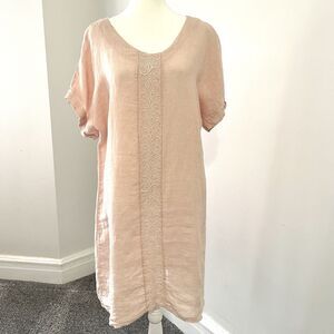 Valentina Naldi Italy Dress Womens Large 100% Linen Embroidered Blush Pink